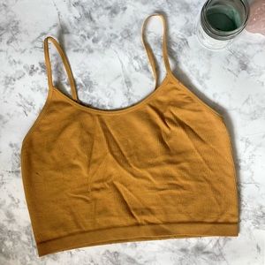 Mustard yellow cropped spaghetti strap tank top